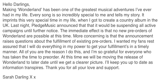 Sarah's Pledge statement