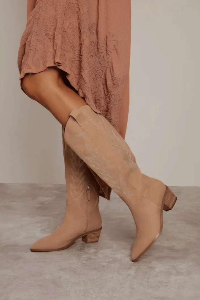 One colour pink tan kneww high boots